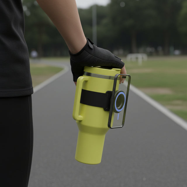 KLEANMAX Magnetic(for MagSafe) Phone Holder Strap for Water Bottle with Metal Ring Adjustable Water Bottle Strap for Stanley Yeti Hydro Flask Cup