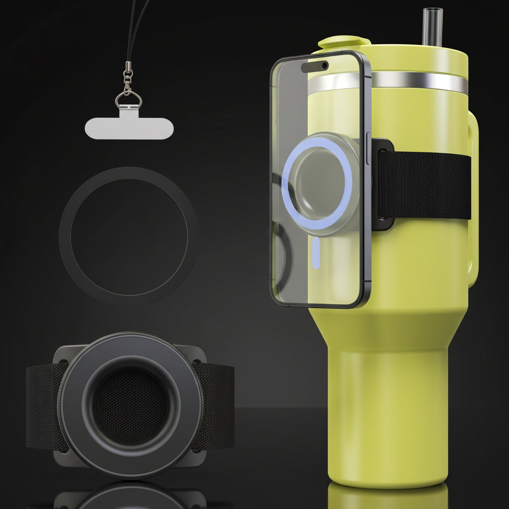 KLEANMAX Magnetic(for MagSafe) Phone Holder Strap for Water Bottle with Metal Ring Adjustable Water Bottle Strap for Stanley Yeti Hydro Flask Cup