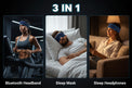 3-in-1 sleep mask with Bluetooth headband and sleep headphones on people in various settings.