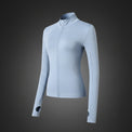Light blue jacket with a zipper on a white background