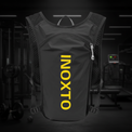 Black hydration backpack with yellow 'INOXTO' branding on a white background