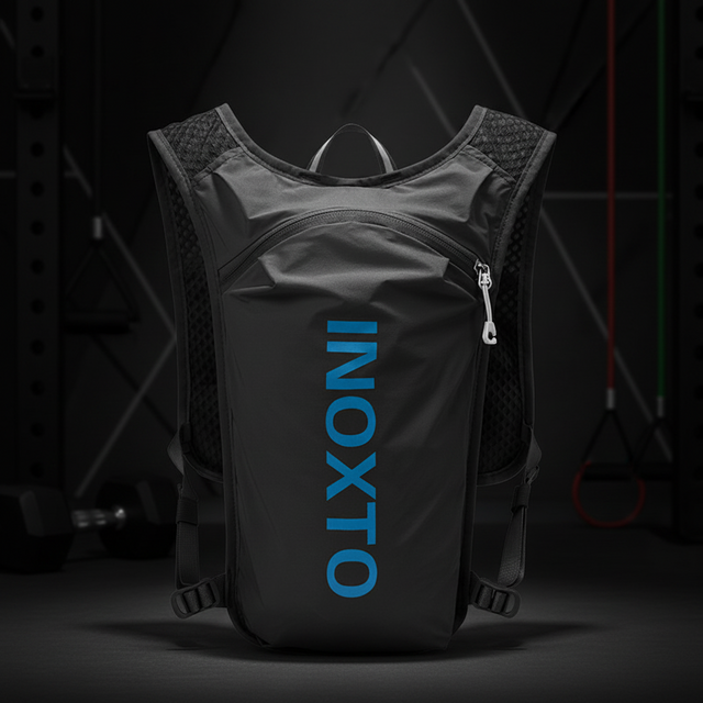 Black hydration backpack with 'INOXTO' branding on a white background