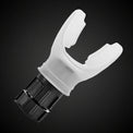 White plastic valve with black connector on a white background