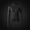 Black zip-up jacket with studded details on a white background