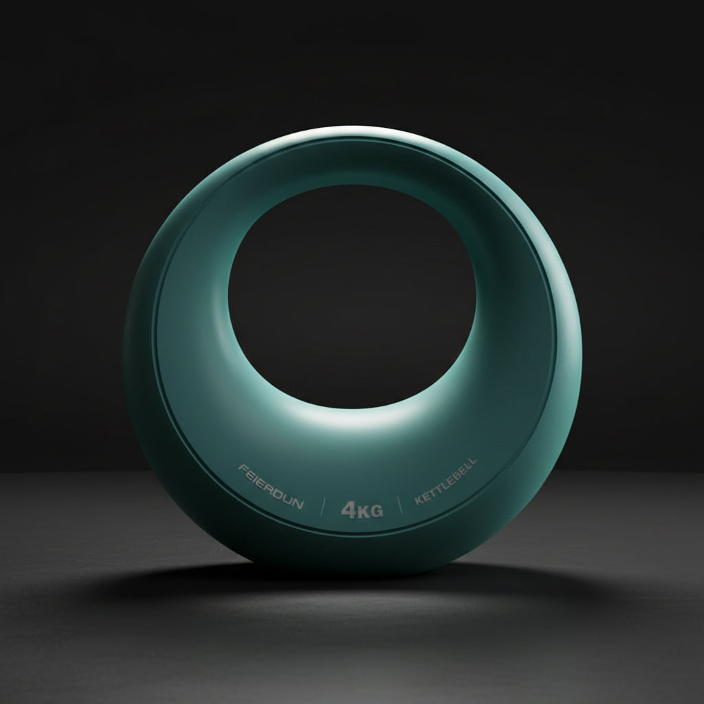 Teal 4kg kettlebell on a dark background