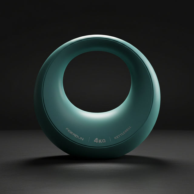 Teal 4kg kettlebell on a dark background
